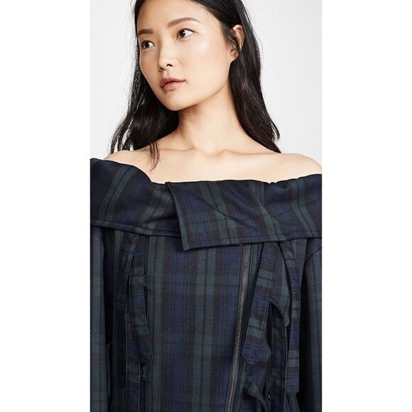 pushBUTTON wool Off Shoulder Jumper Jacket plaid in Navy Size XS - Picture 5 of 13